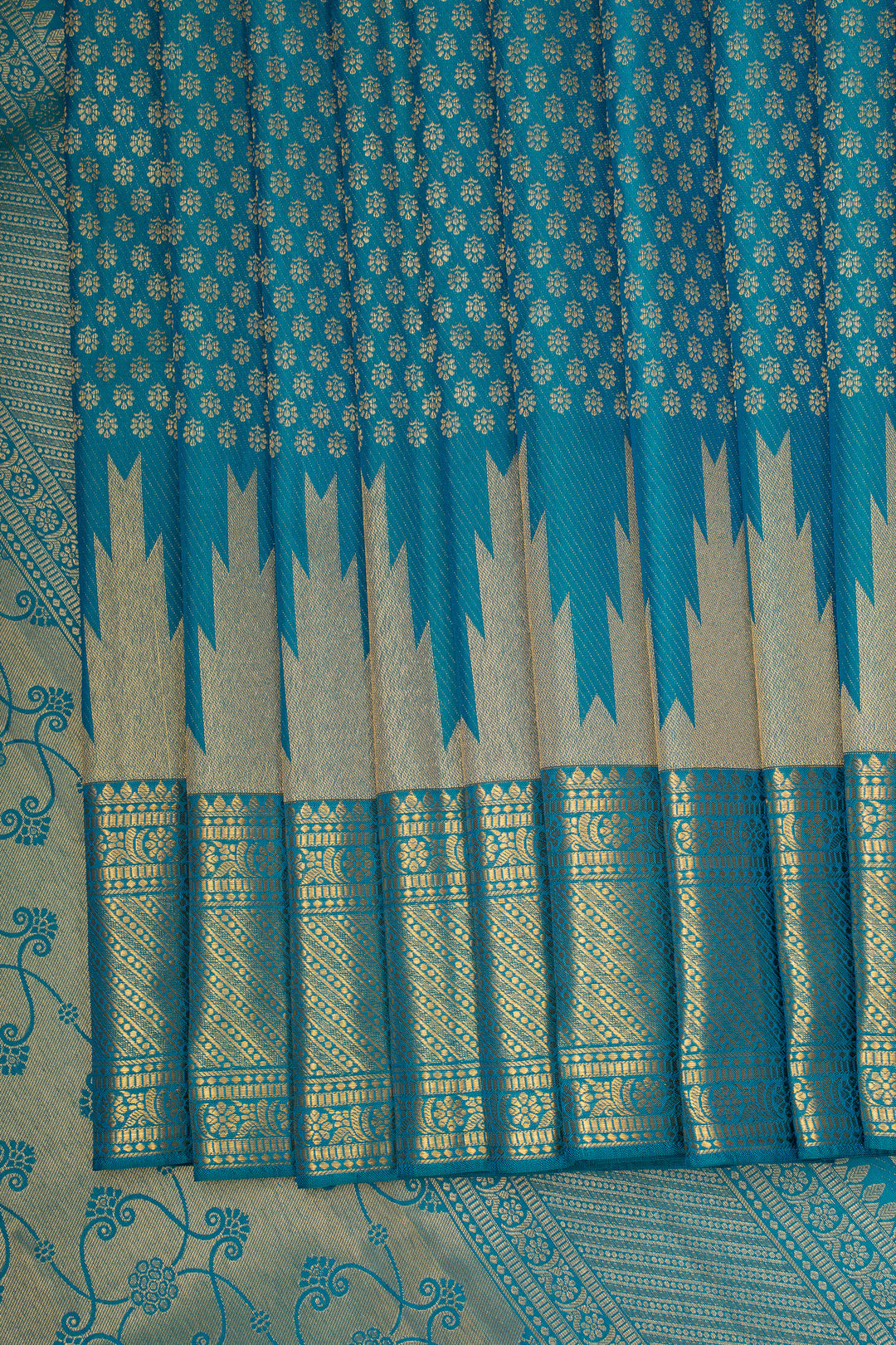 Peacock Blue Brocade Pure Kanchipuram Silk Saree