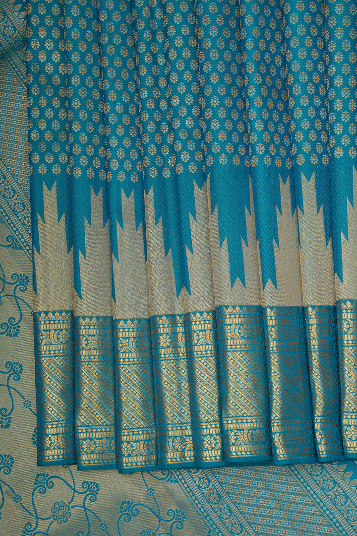 Peacock Blue Brocade Pure Kanchipuram Silk Saree