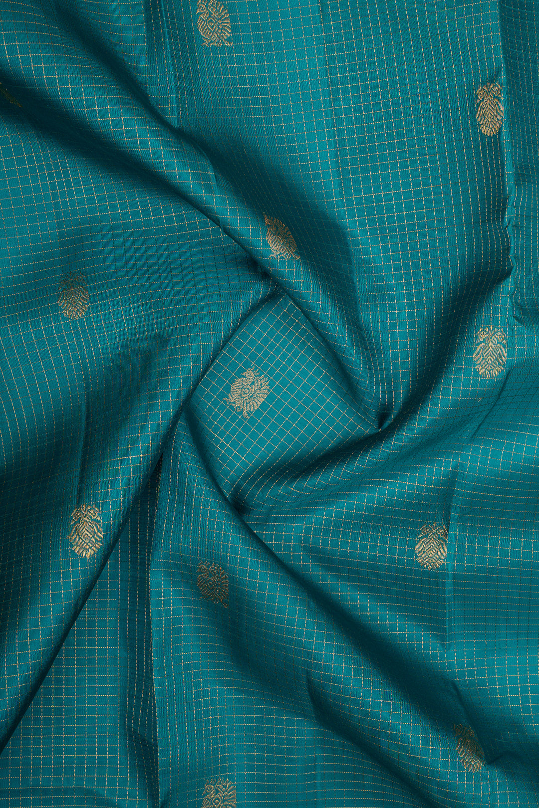 Teal Blue Zari Checks Pure Kanchipuram Silk Saree