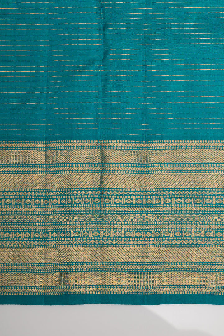 Teal Blue Zari Checks Pure Kanchipuram Silk Saree