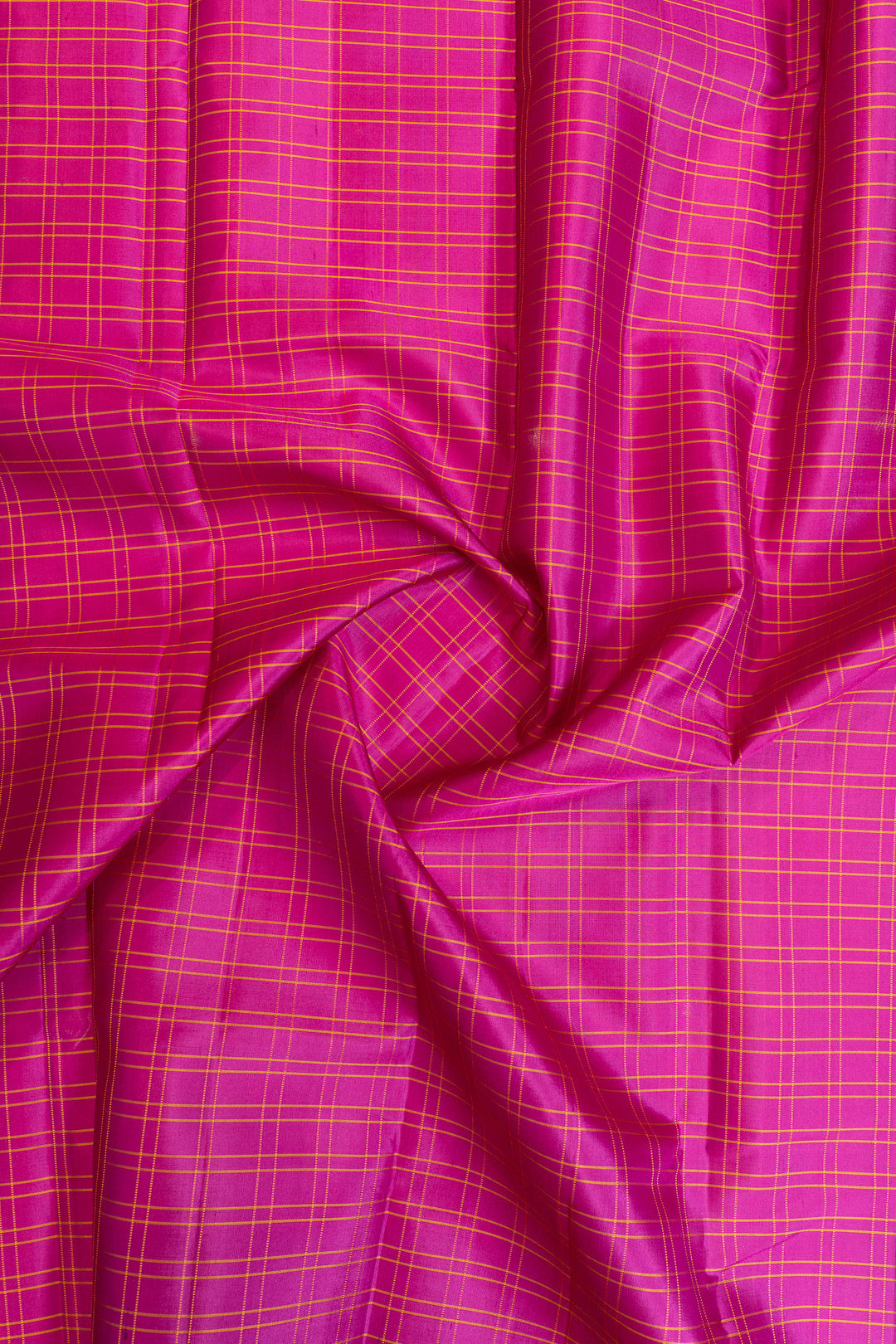 Magenta and mustard checks pure Kanchipuram silk saree