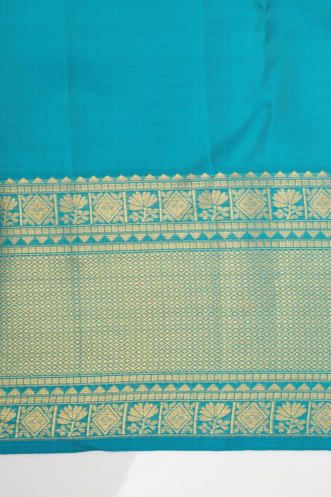 Cream and Teal Blue Brocade Pure Kanchipuram Silk Saree