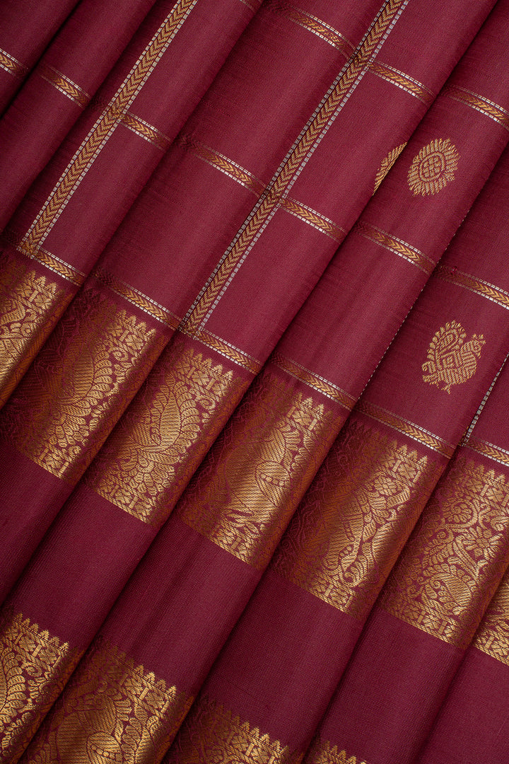 Maroon Checks Pure Kanchipuram Silk Saree