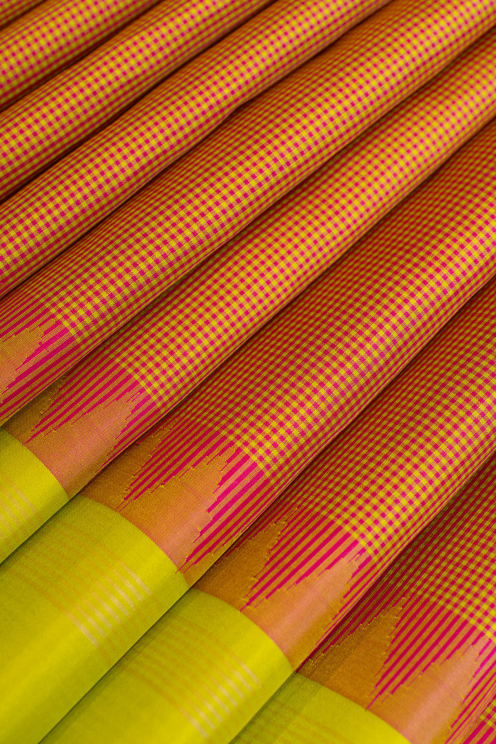 Pink and green podikattam temple border pure Kanchipuram silk saree