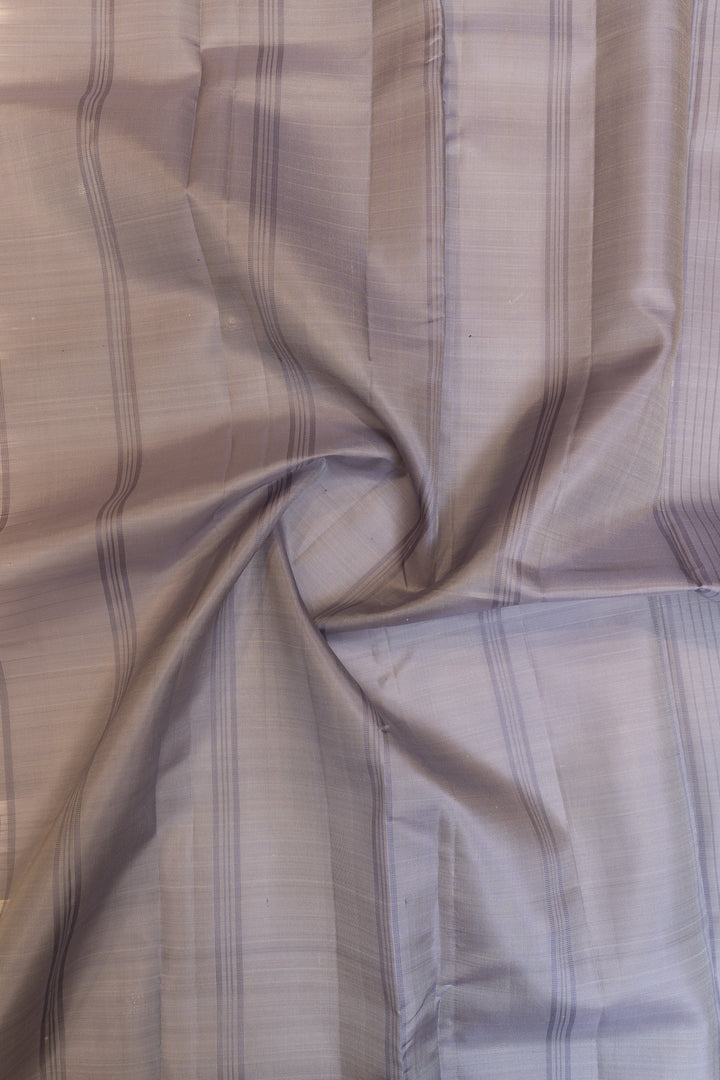 White and lilac stripes without zari pure Kanchipuram silk saree