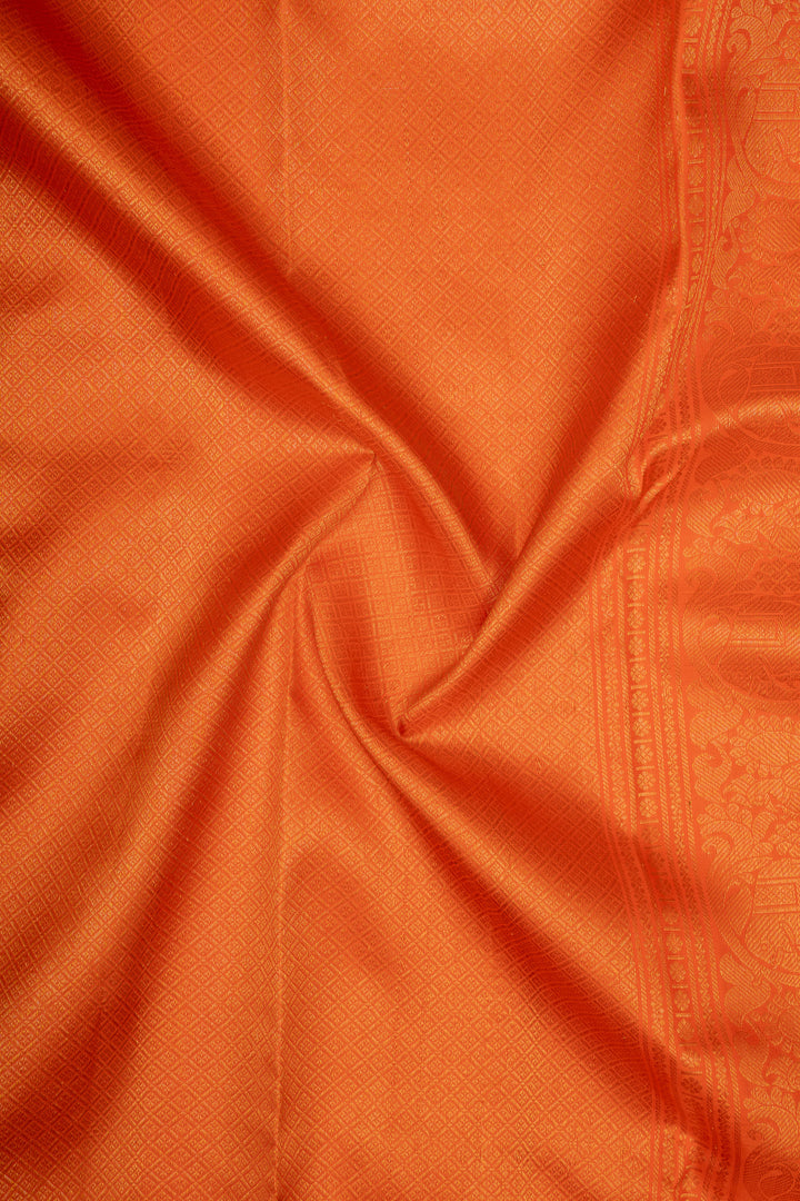 Orange Vintage Stripes Pure Kanchipuram Silk Saree