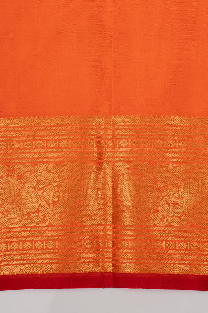 Orange Vintage Stripes Pure Kanchipuram Silk Saree