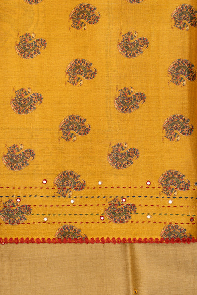 Beige Kantha designer pallu pure Tussar silk saree