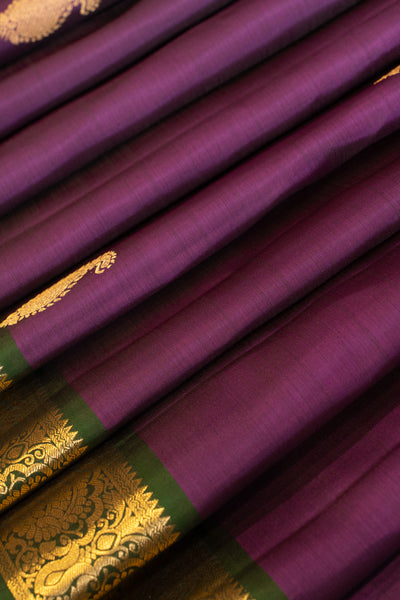 Purple and green traditional pure Kanchipuram silk saree