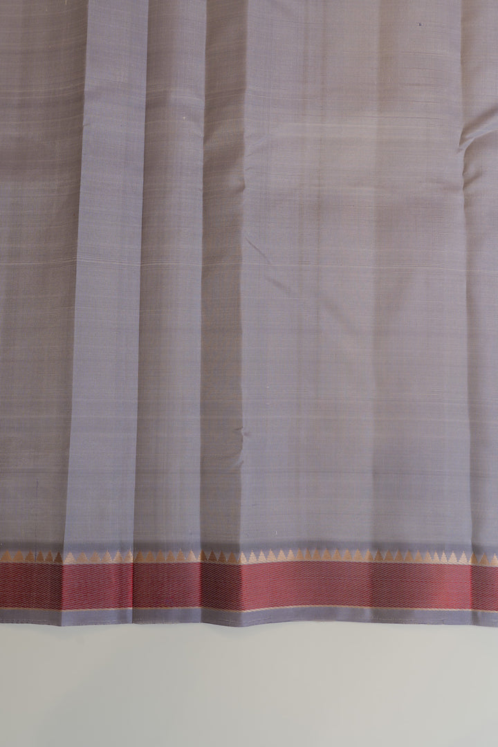 White and lilac stripes without zari pure Kanchipuram silk saree