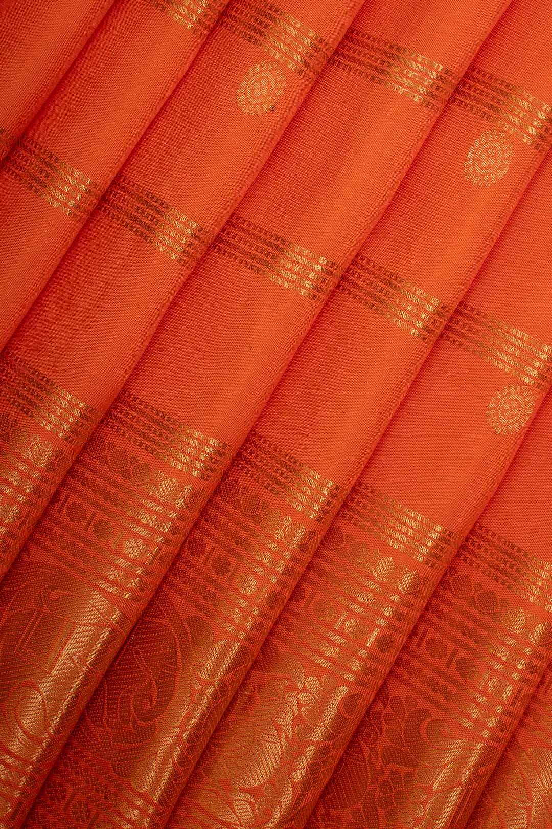 Orange Vintage Stripes Pure Kanchipuram Silk Saree