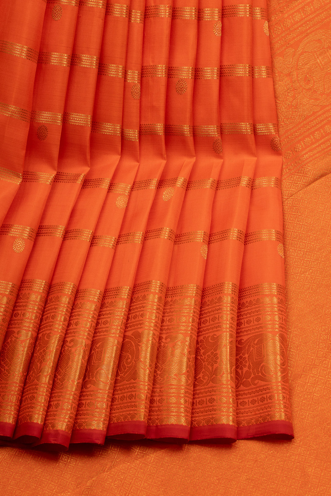 Orange Vintage Stripes Pure Kanchipuram Silk Saree