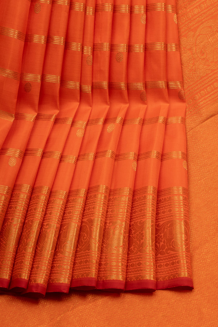 Orange Vintage Stripes Pure Kanchipuram Silk Saree