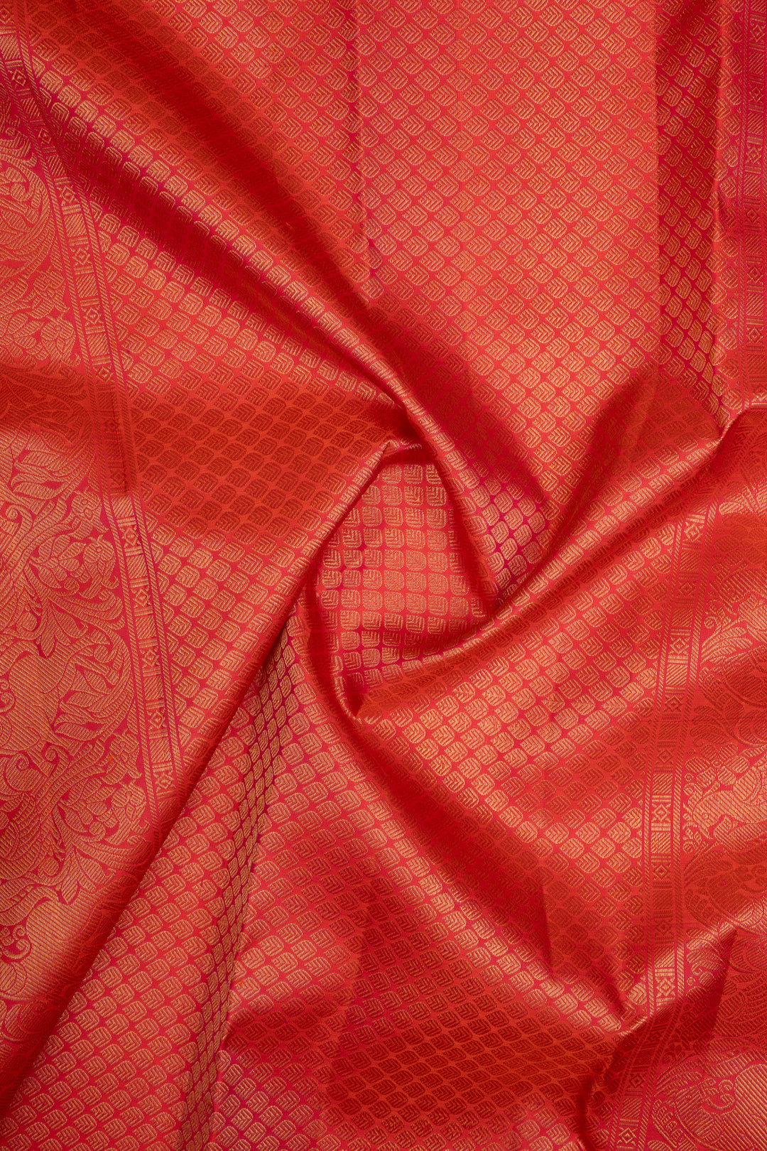 Peach Orange Stripes Pure Kanchipuram Silk Saree