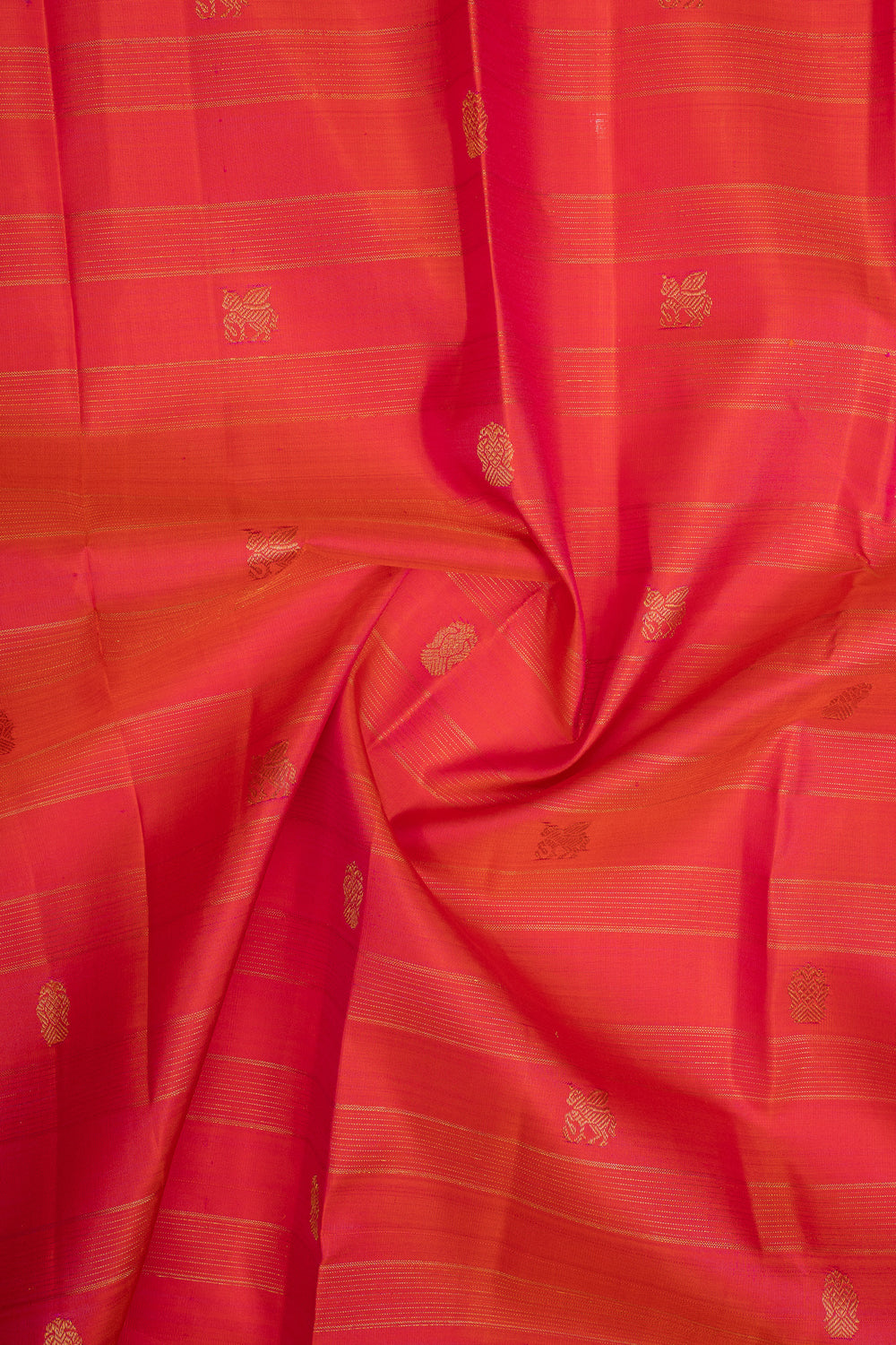 Peach Orange Stripes Pure Kanchipuram Silk Saree