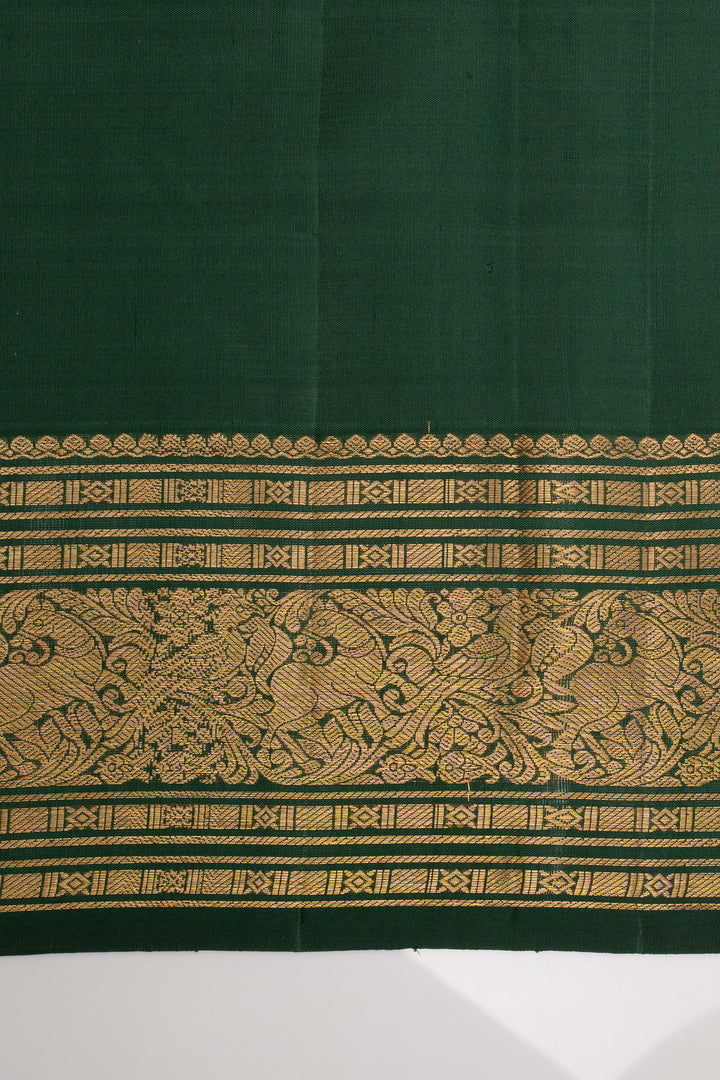 Peach Orange Stripes Pure Kanchipuram Silk Saree