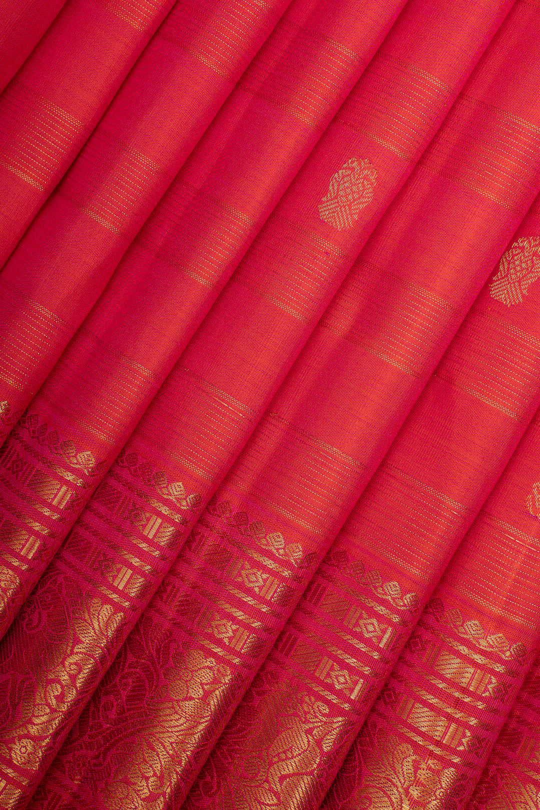 Peach Orange Stripes Pure Kanchipuram Silk Saree