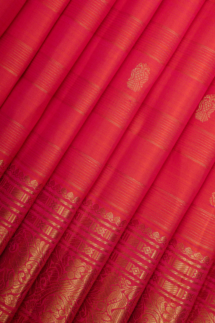 Peach Orange Stripes Pure Kanchipuram Silk Saree
