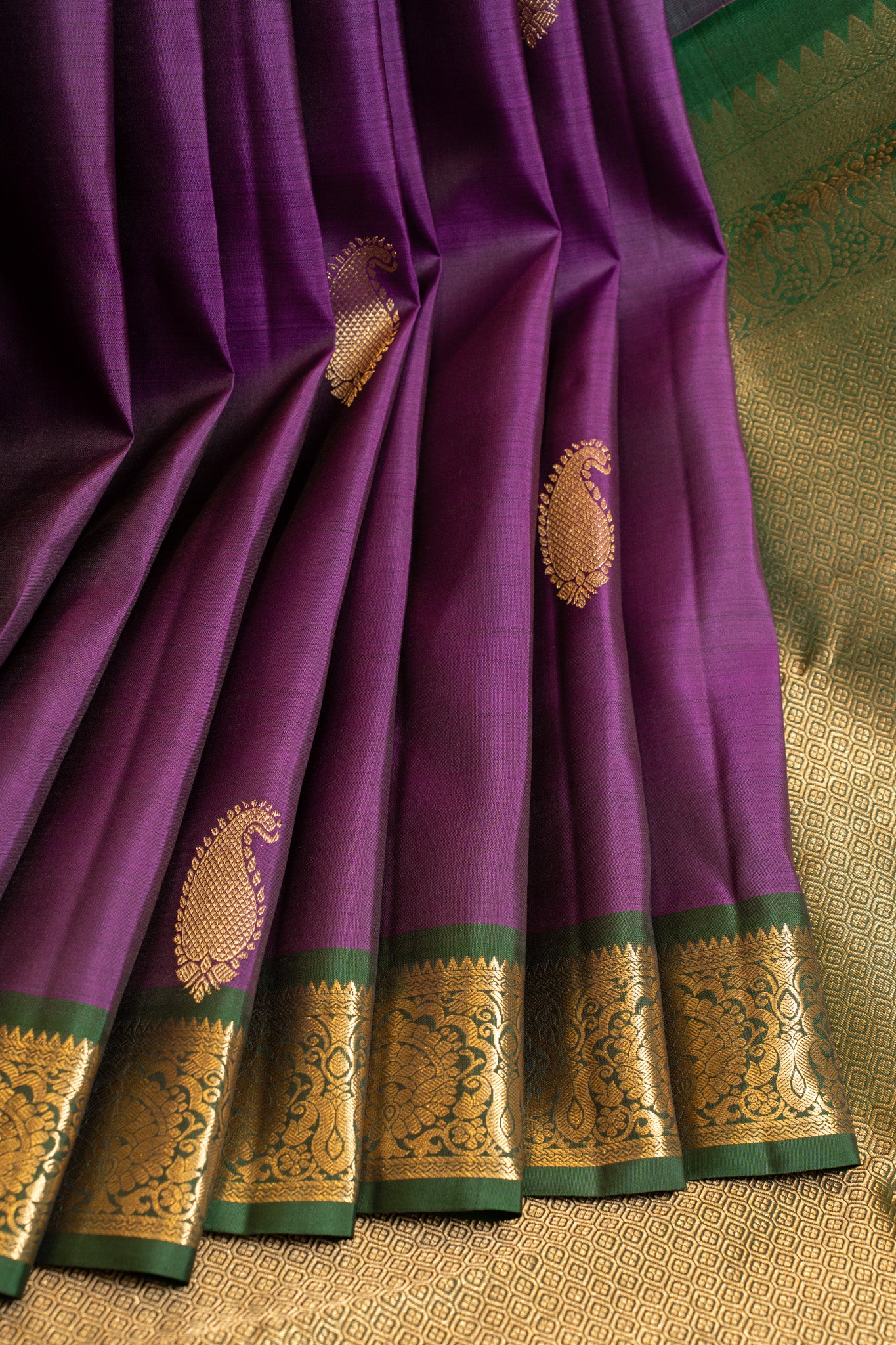 Purple and green traditional pure Kanchipuram silk saree