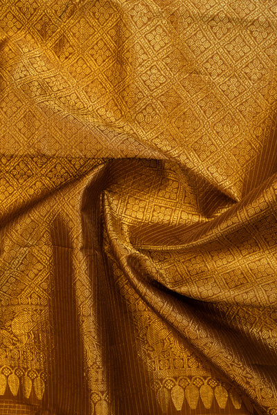 Golden Brown zari checks pure Kanchipuram silk saree