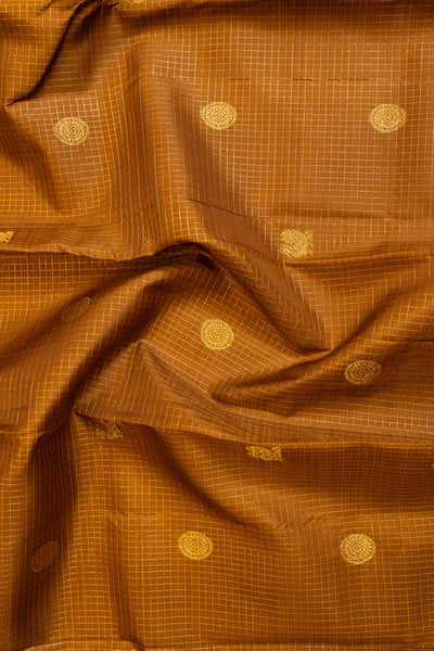 Golden Brown zari checks pure Kanchipuram silk saree