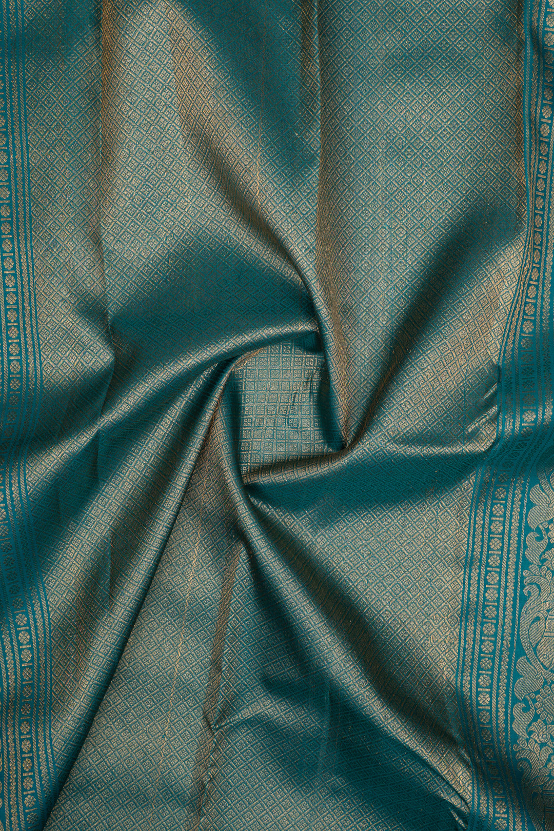Peacock Blue Stripes Pure Kanchipuram Silk Saree