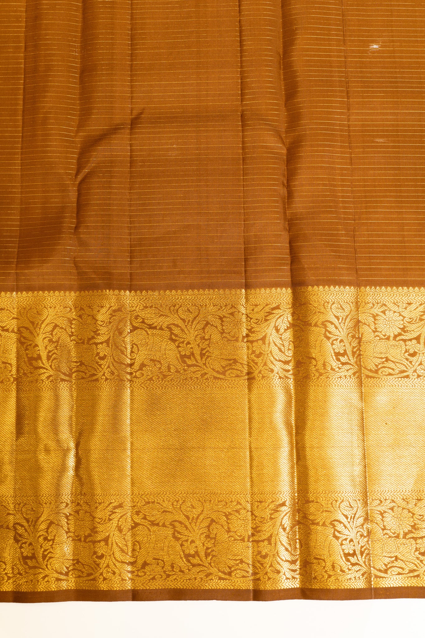 Golden Brown zari checks pure Kanchipuram silk saree