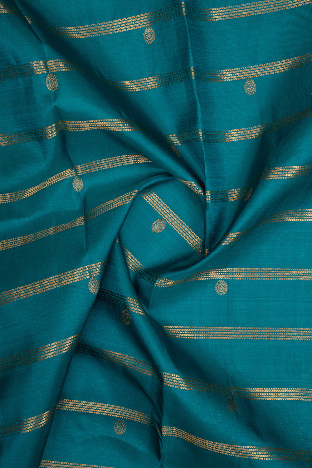 Peacock Blue Stripes Pure Kanchipuram Silk Saree
