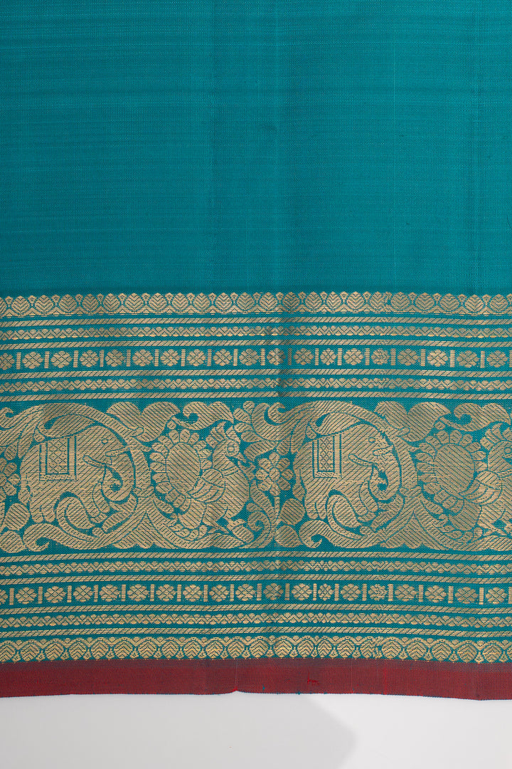 Peacock Blue Stripes Pure Kanchipuram Silk Saree