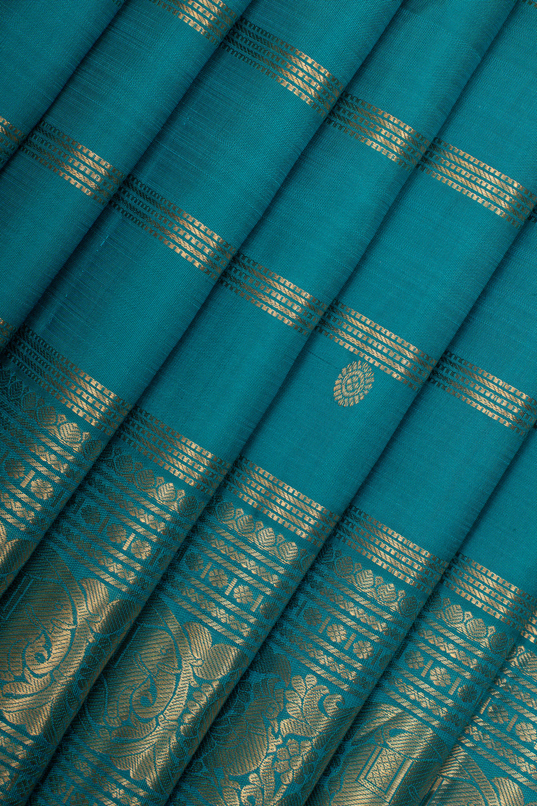 Peacock Blue Stripes Pure Kanchipuram Silk Saree