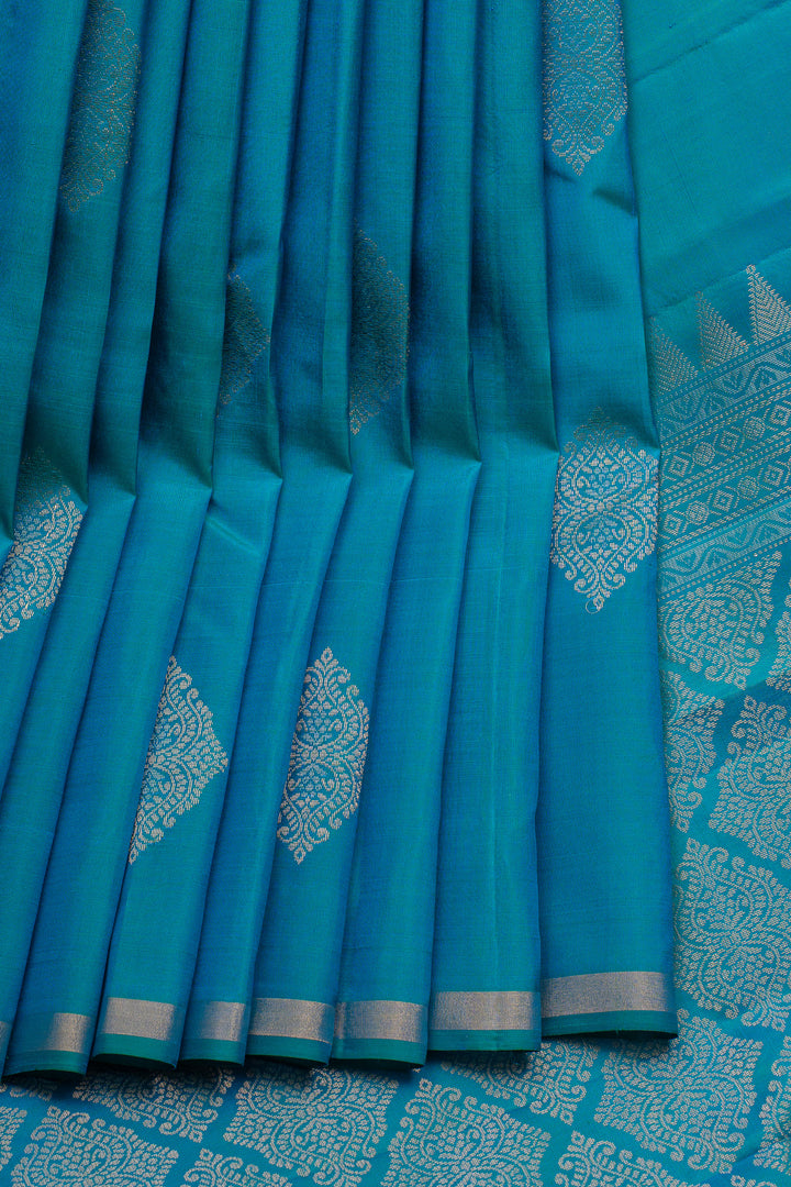Peacock Blue Traditional Pure Soft Silk Saree
