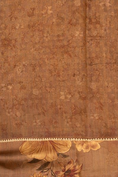 Brown printed pure Banaras georgette Tussar silk saree