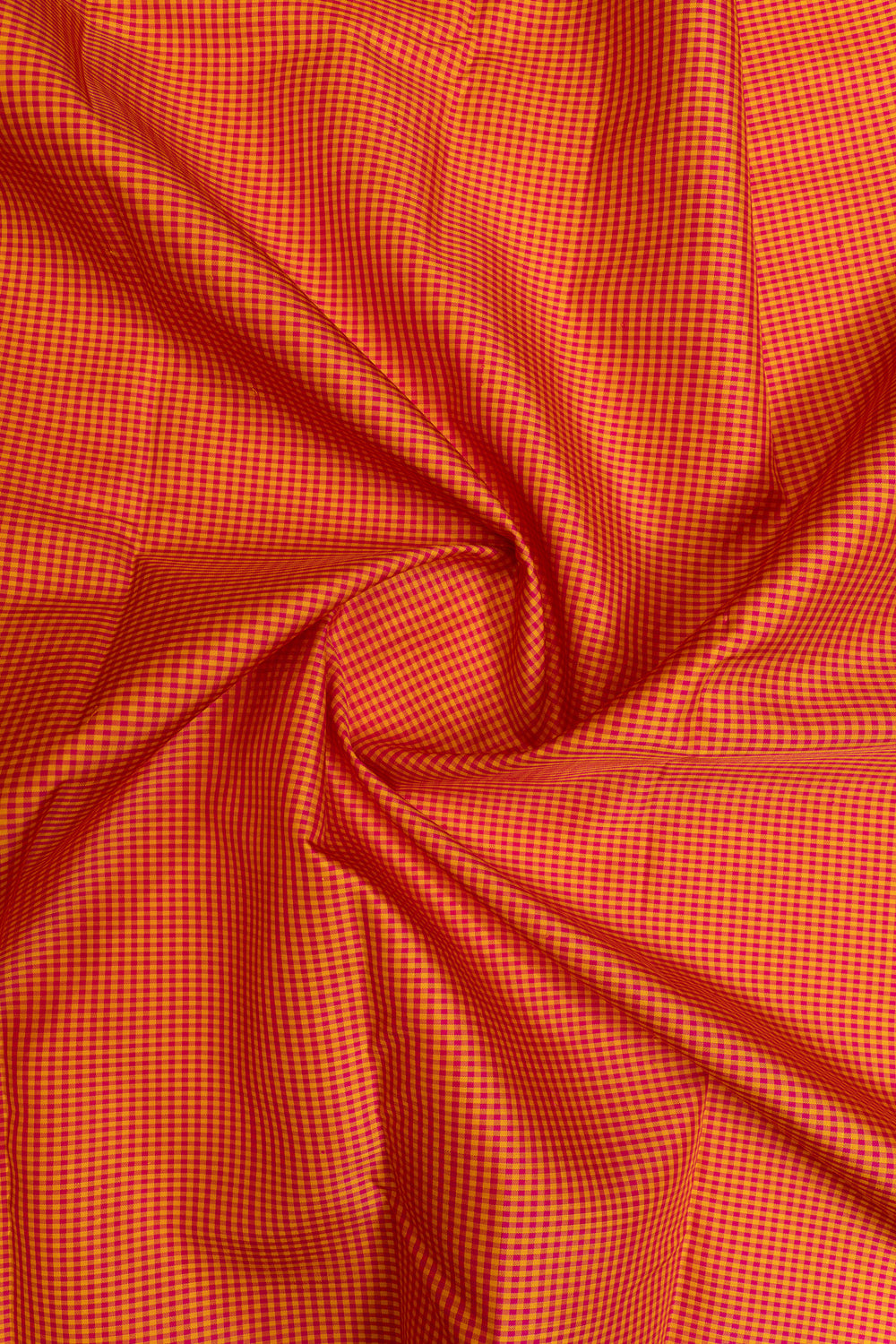Rust orange and blue checks without zari pure Kanchipuram silk saree