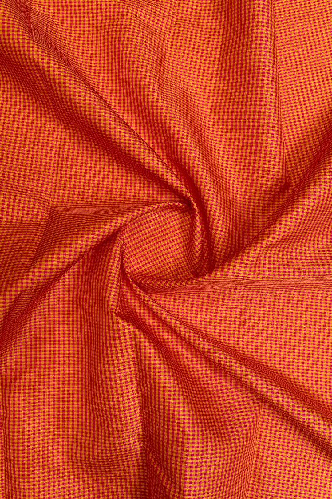 Rust orange and blue checks without zari pure Kanchipuram silk saree