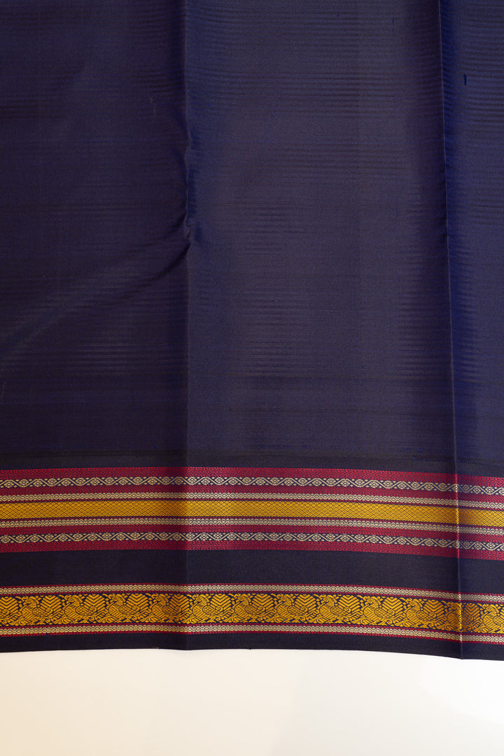 Rust orange and blue checks without zari pure Kanchipuram silk saree