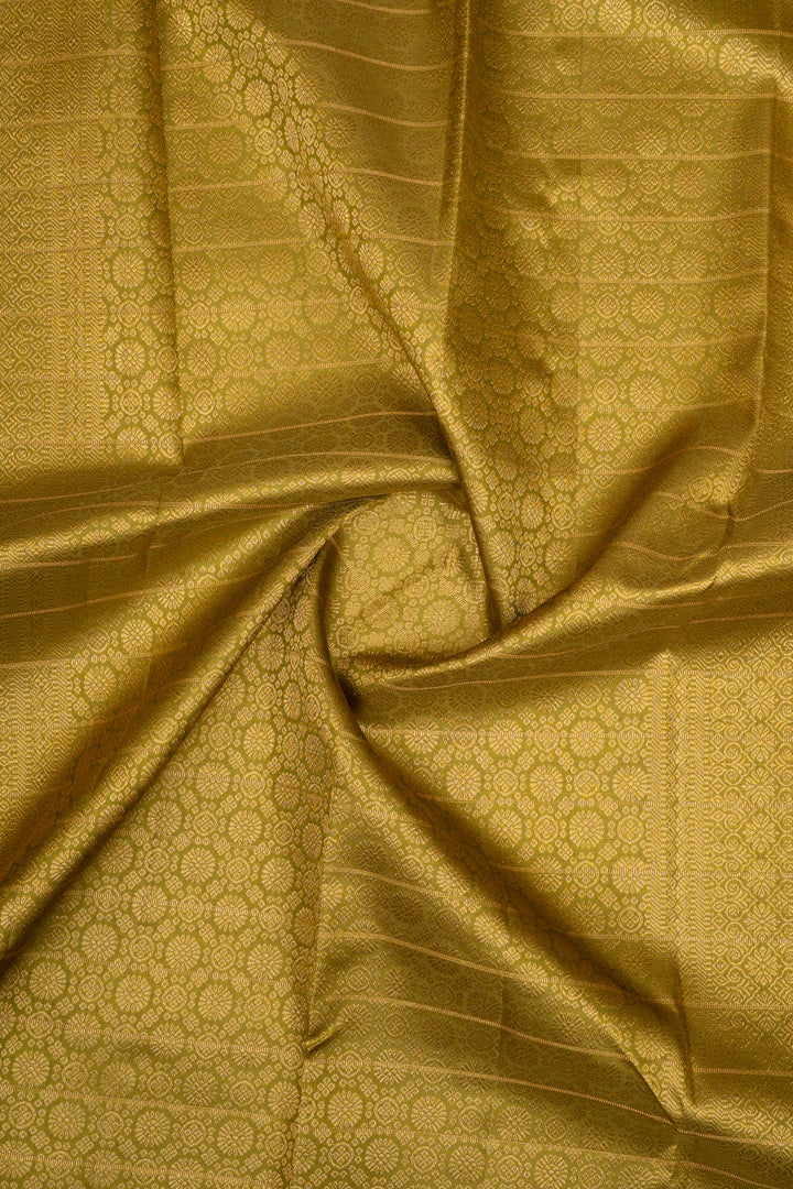 Mehandi Green Zari Checks Pure Kanchipuram Silk Saree