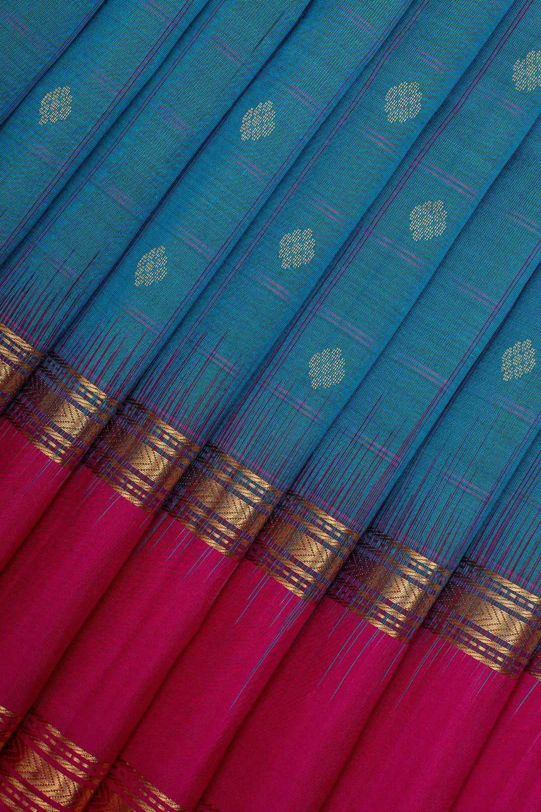 Peacock Blue Checks Pure Soft Silk Saree