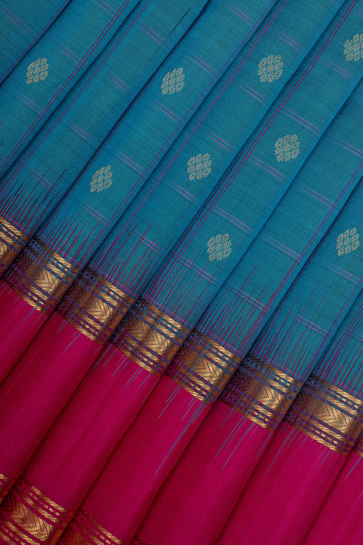 Peacock Blue Checks Pure Soft Silk Saree