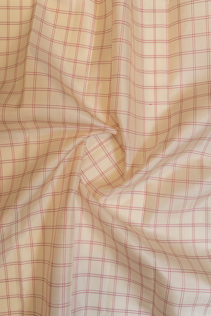 Off white and lotus pink checks pure Kanchipuram silk saree
