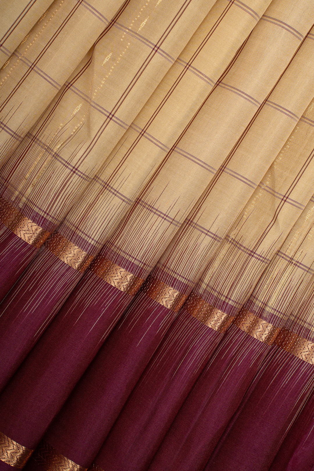Beige Checks Pure Soft Silk Saree