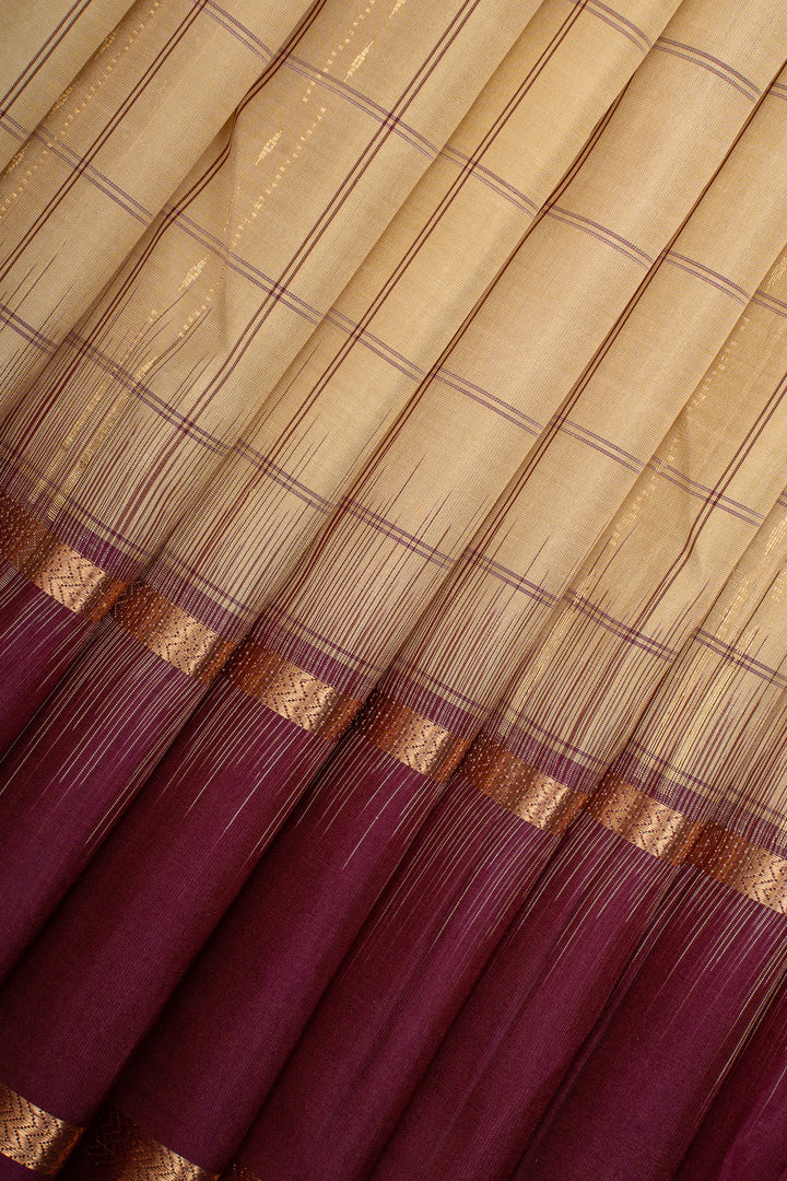 Beige Checks Pure Soft Silk Saree