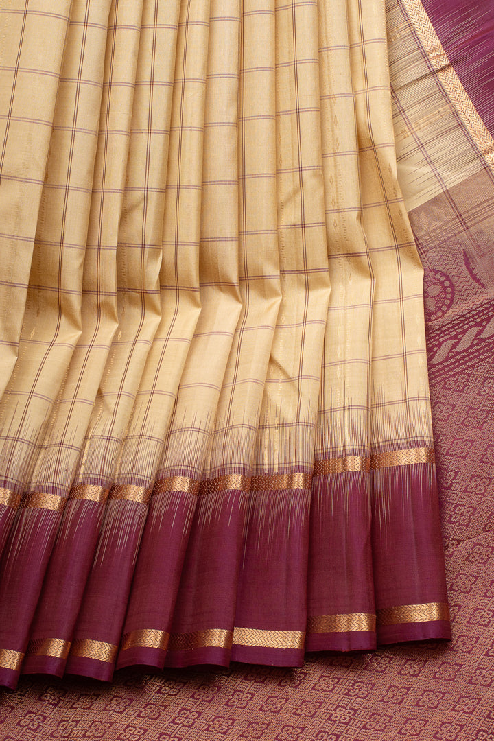 Beige Checks Pure Soft Silk Saree