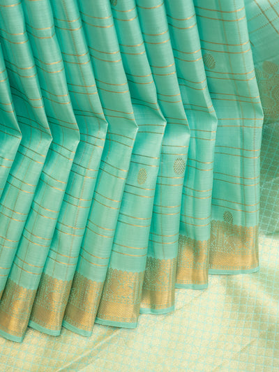 Turquoise blue zari checks traditional pure Kanchipuram silk saree