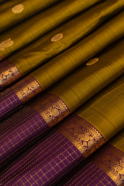 Mehendi green and purple pure Kanchipuram silk saree