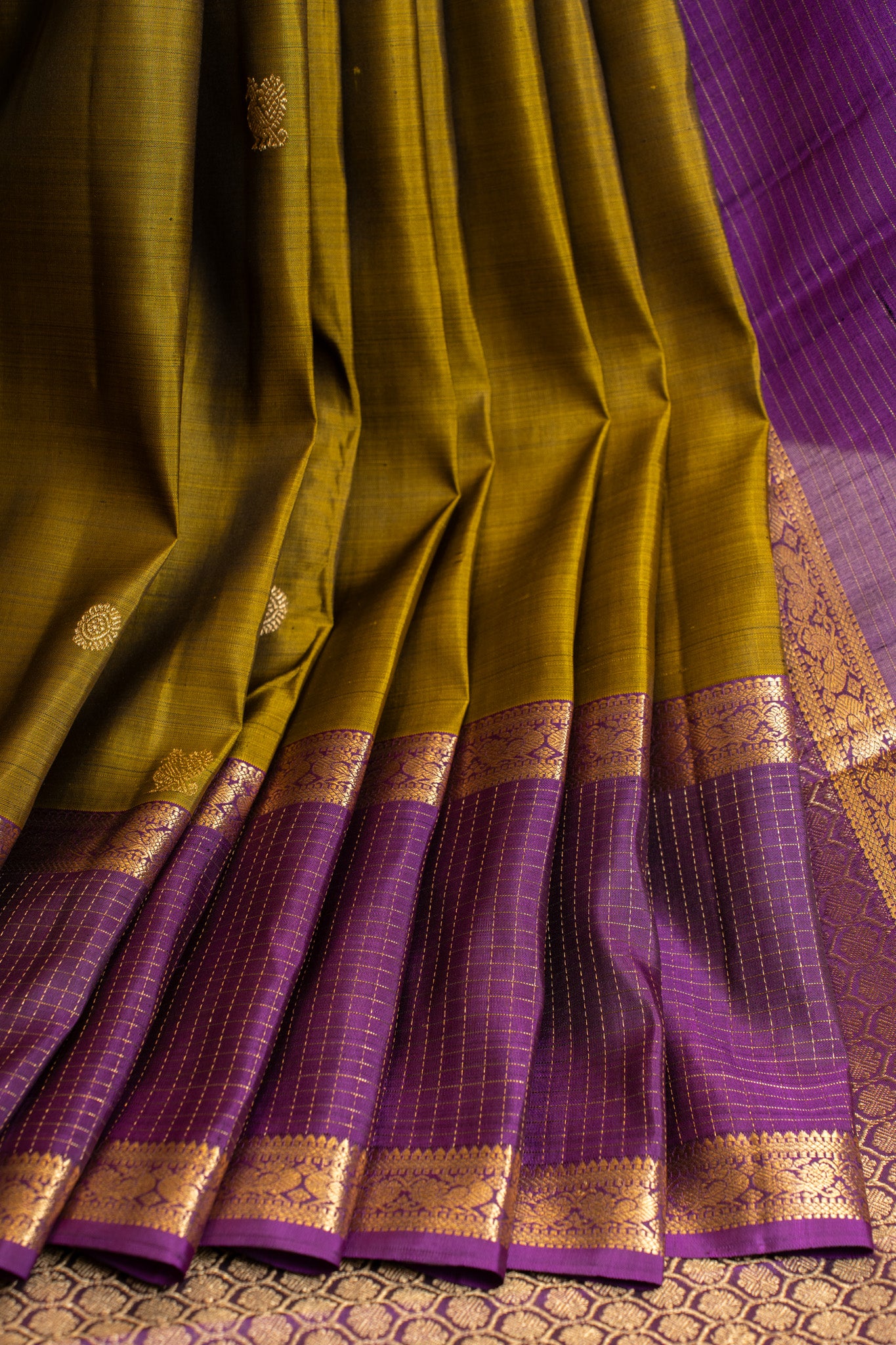 Mehendi green and purple pure Kanchipuram silk saree