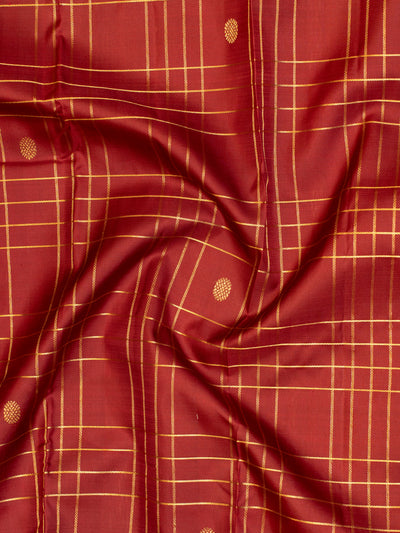 Maroon checks traditional pure Kanchipuram silk saree