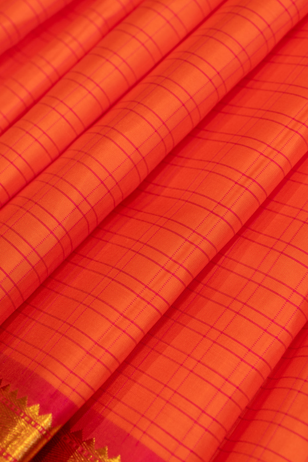 Peach orange small border pure Kanchipuram silk saree