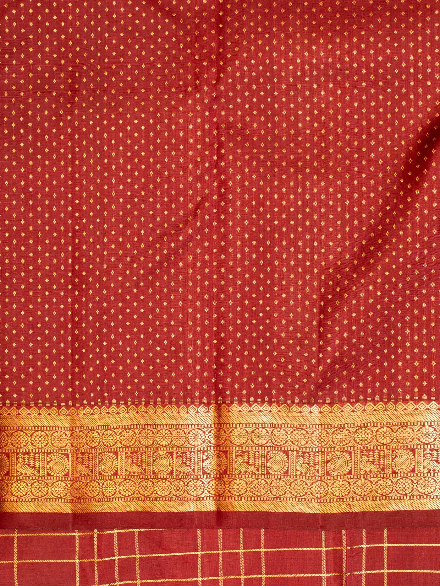 Maroon checks traditional pure Kanchipuram silk saree