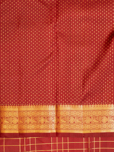 Maroon checks traditional pure Kanchipuram silk saree