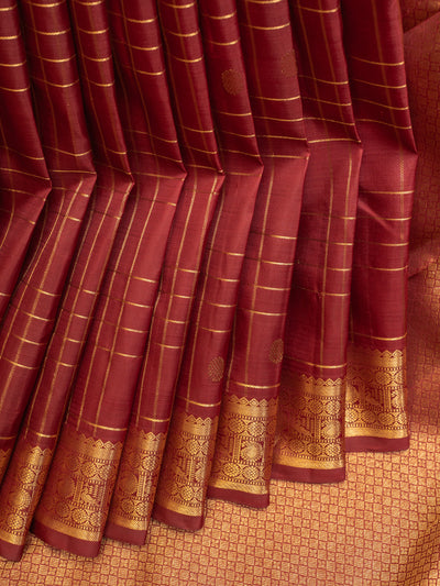 Maroon checks traditional pure Kanchipuram silk saree